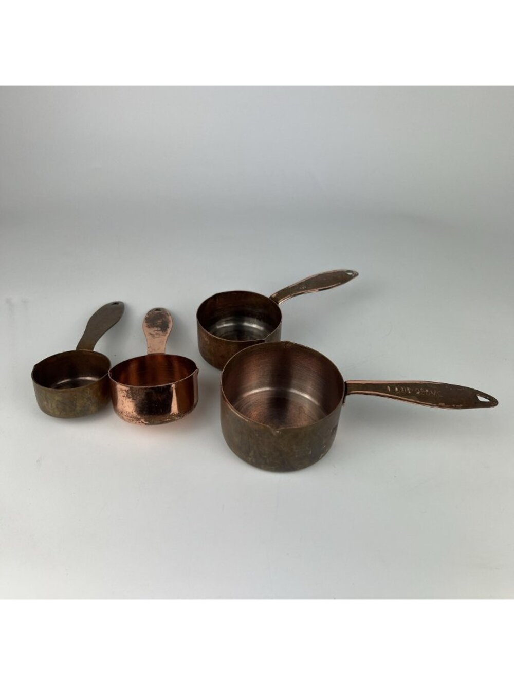 Vintage Copper Plated Measuring Cup Set 1/4 1/3 1/2 & 1 Cup